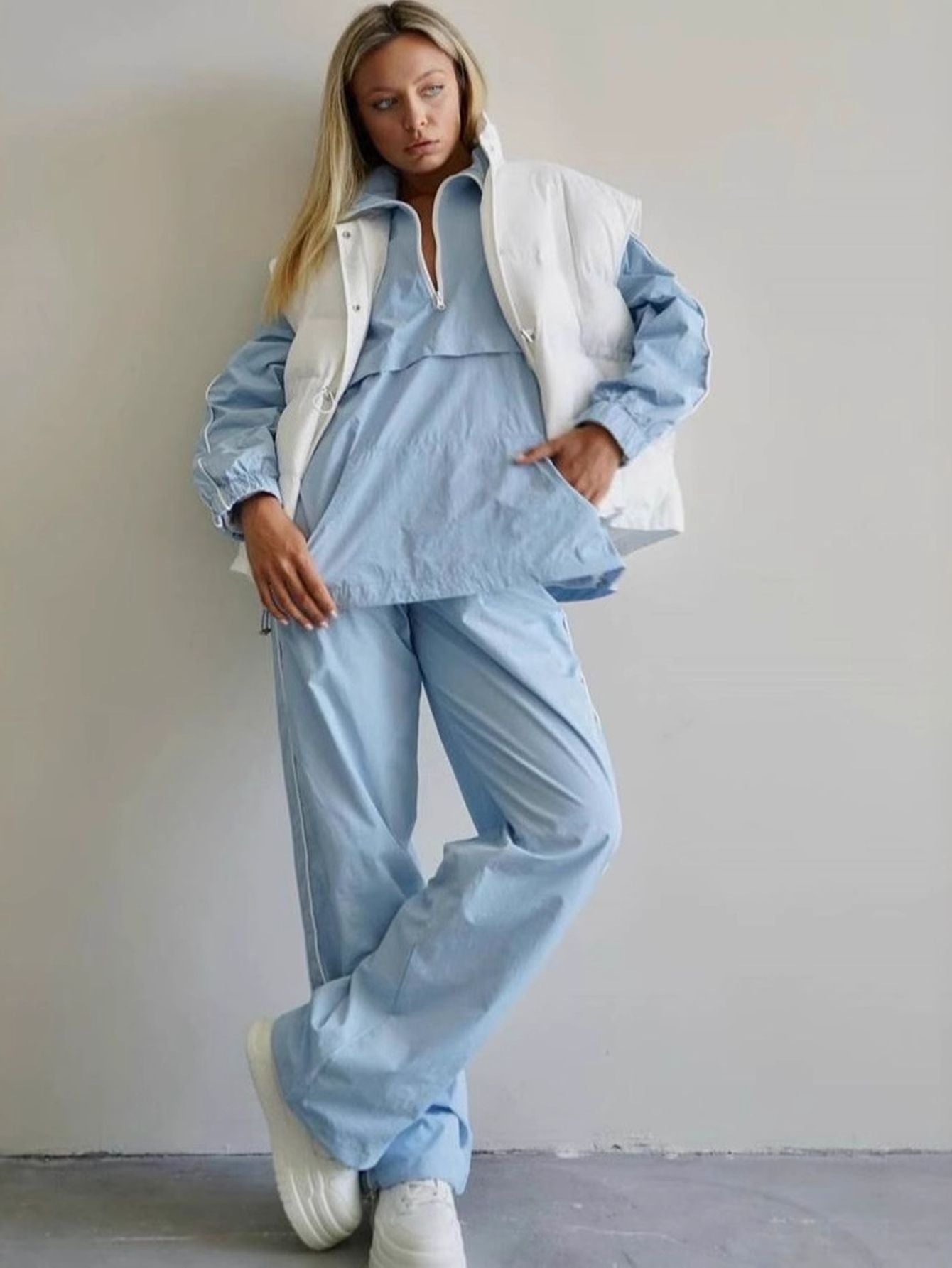 Womens Casual Two-Piece Zipper Top and Pants Set Outfit