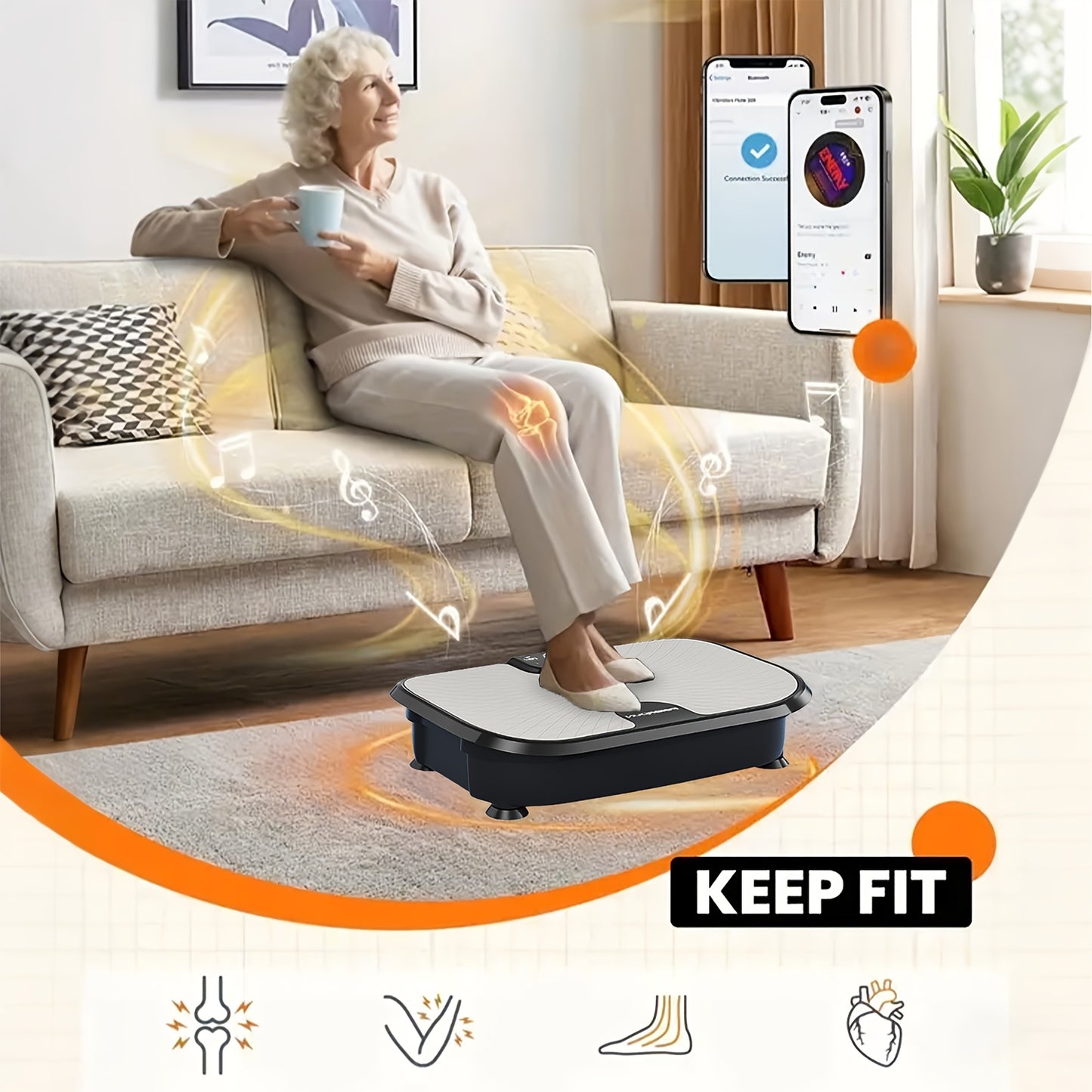 FEIERDUNSTYO Vibration Plate Exercise Machine For Lymphatic Drainage, Power Vibrate Stand Shake Board 400Lbs Capacity Whole Body Workout Waver With Fitness Resistance Bands Weight Loss Gifts For Women Men, Without Battery