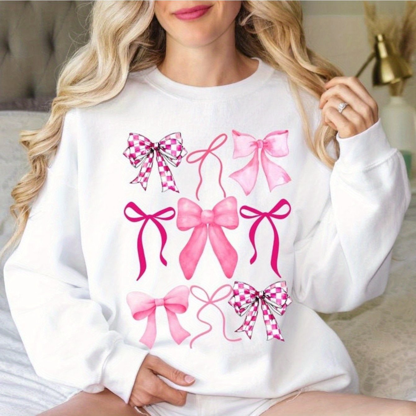 Coquette Sweatshirts, Pink Bow Sweatshirt, Pink Ribbon Sweatshirt, Coquette Aesthetic, Ribbon Crewneck Sweatshirt, Gift for Her, Trendy Bows