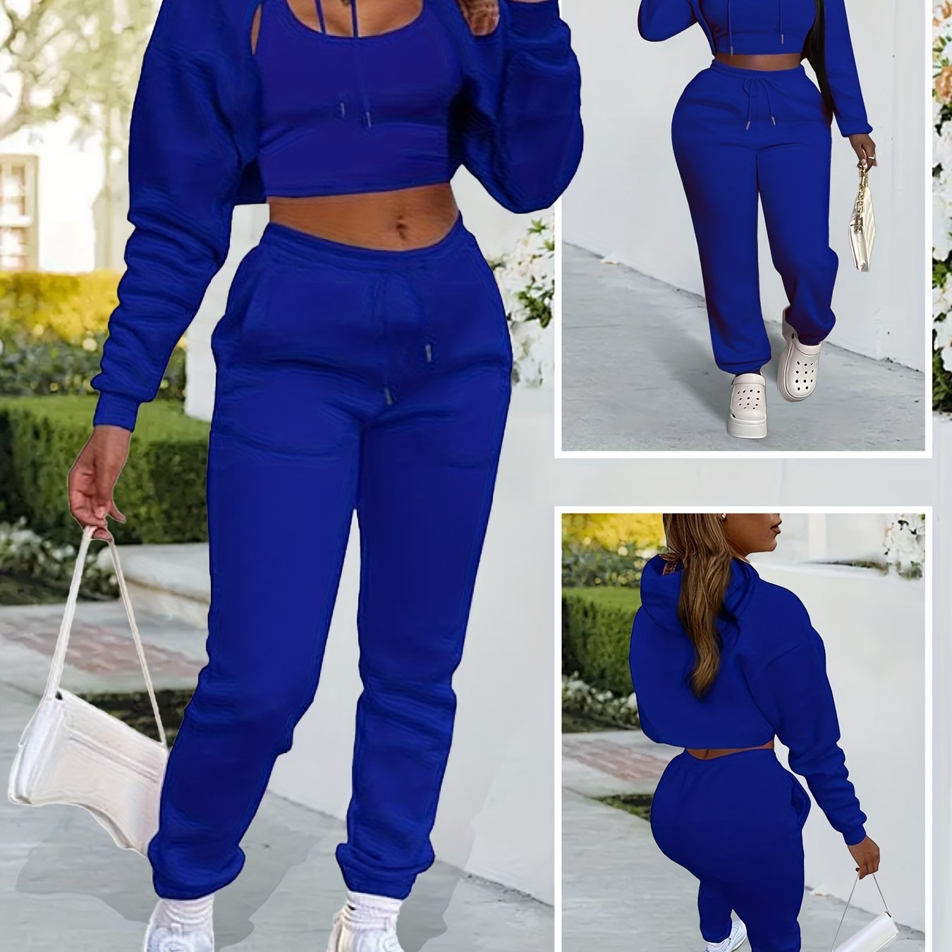 Womens Sexy 3 Piece Tracksuit Set Hoodie Tank Joggers