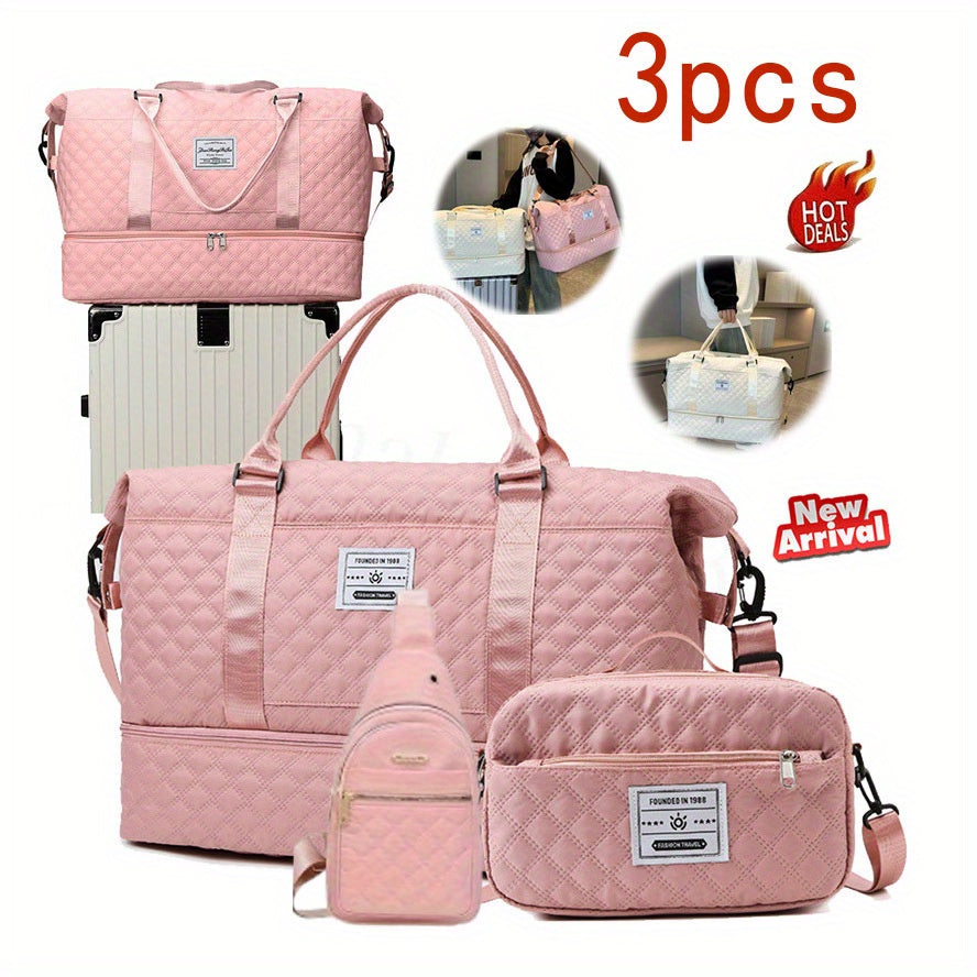 Three Piece Gym Bag Set With Wet Dry Shoe Compartment