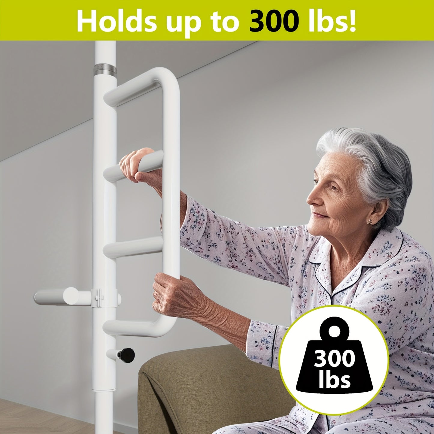 Floor-to-Ceiling Tension Pole with Curved Grab Bar for Safety