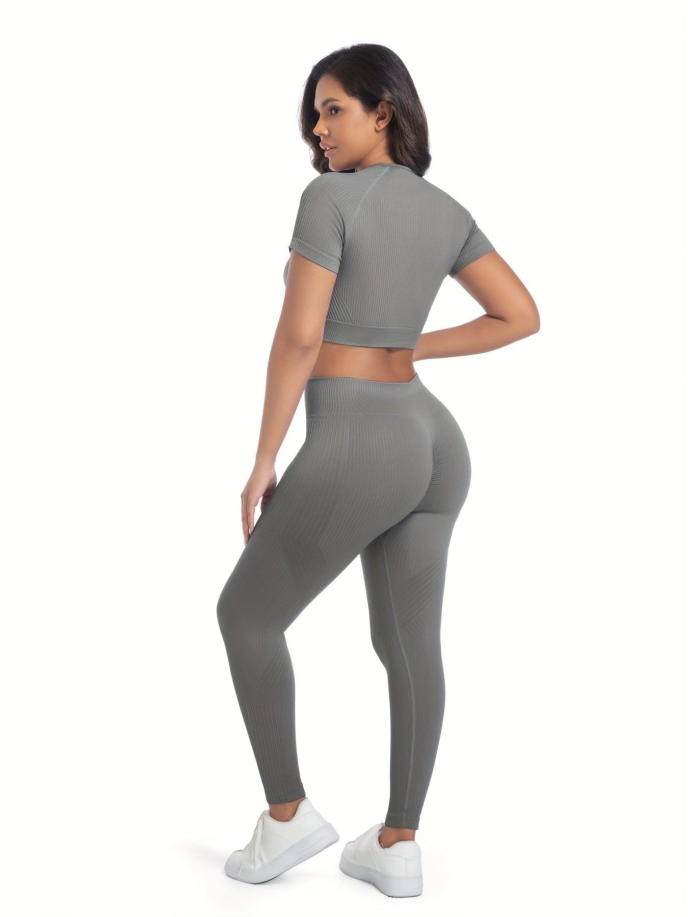 Two Piece Workout Set Crop Top With High Waisted Pants