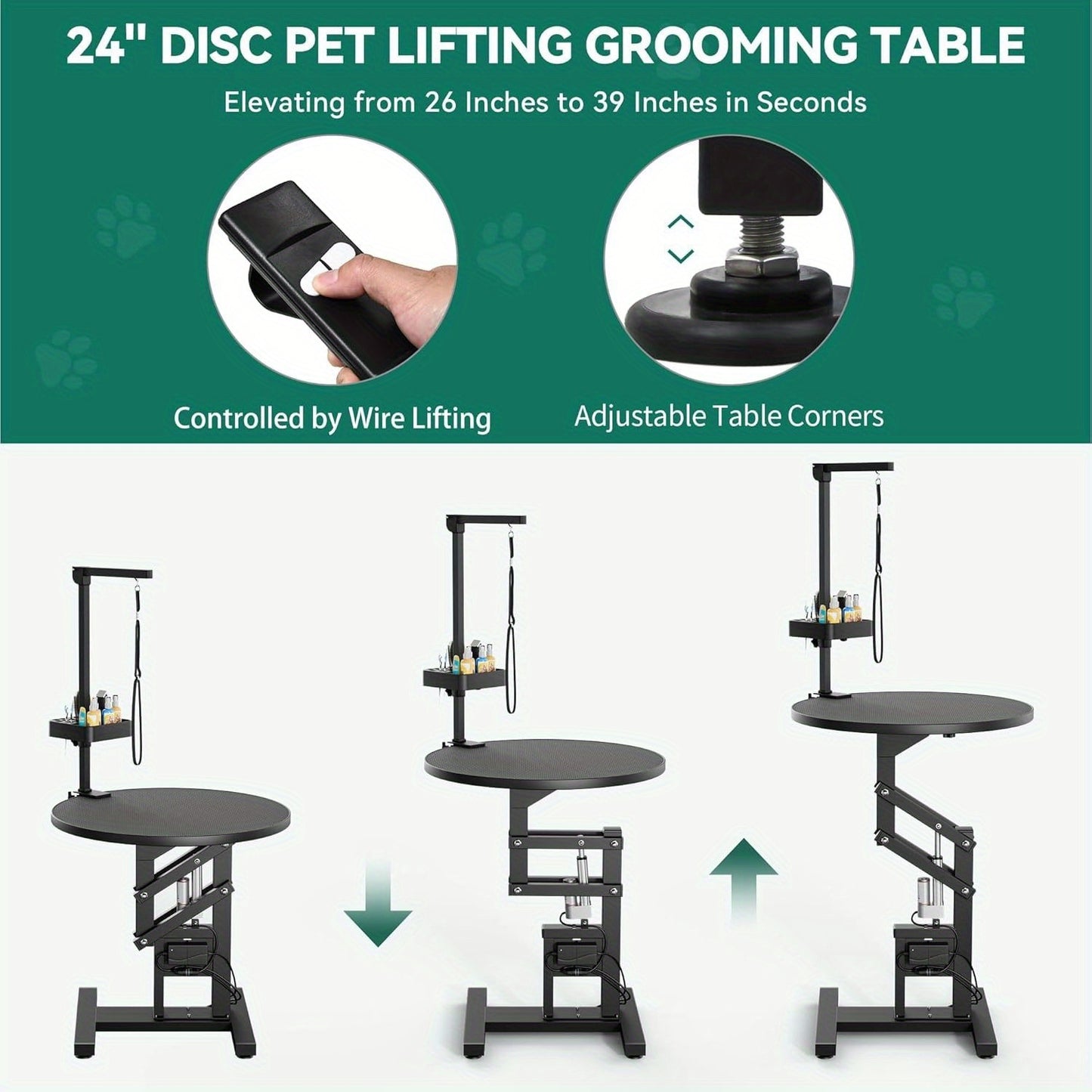 Ergonomic Dog Grooming Table with Rotating Desktop and Organizer