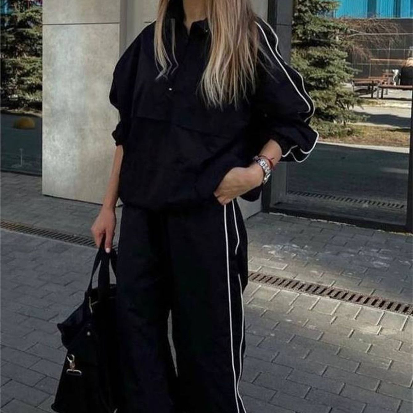 Womens Casual Two-Piece Zipper Top and Pants Set Outfit