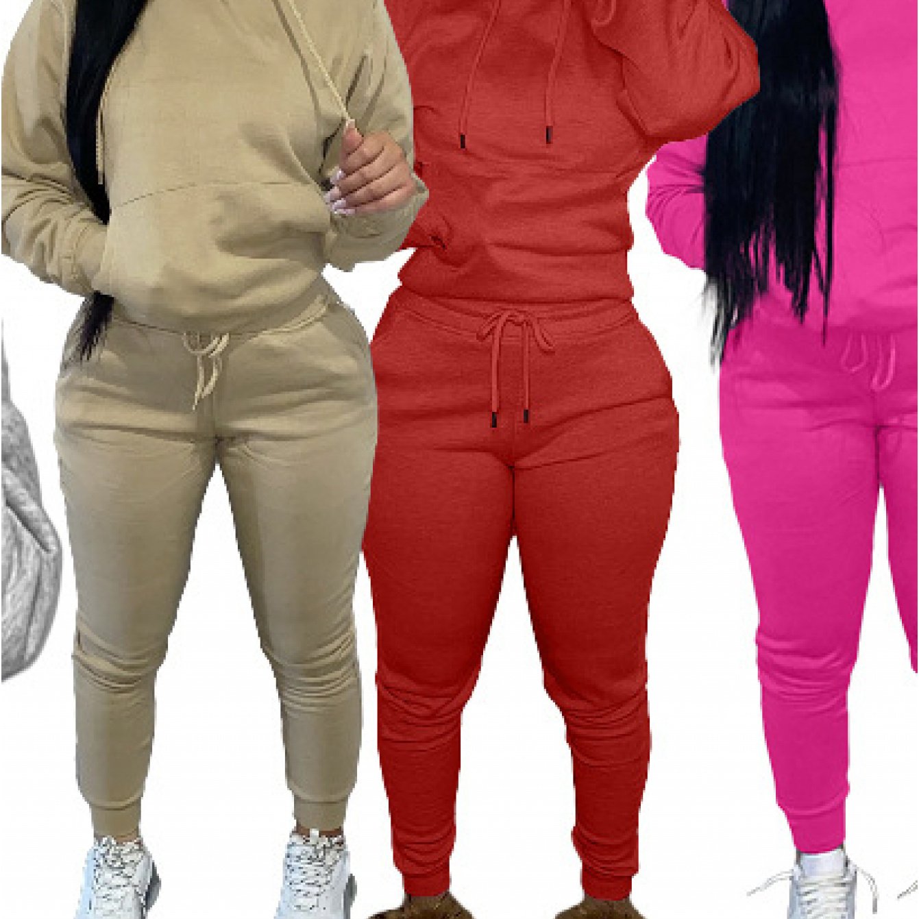 Womens Fleece Lined Hoodie Set With High Neck Chest Pad