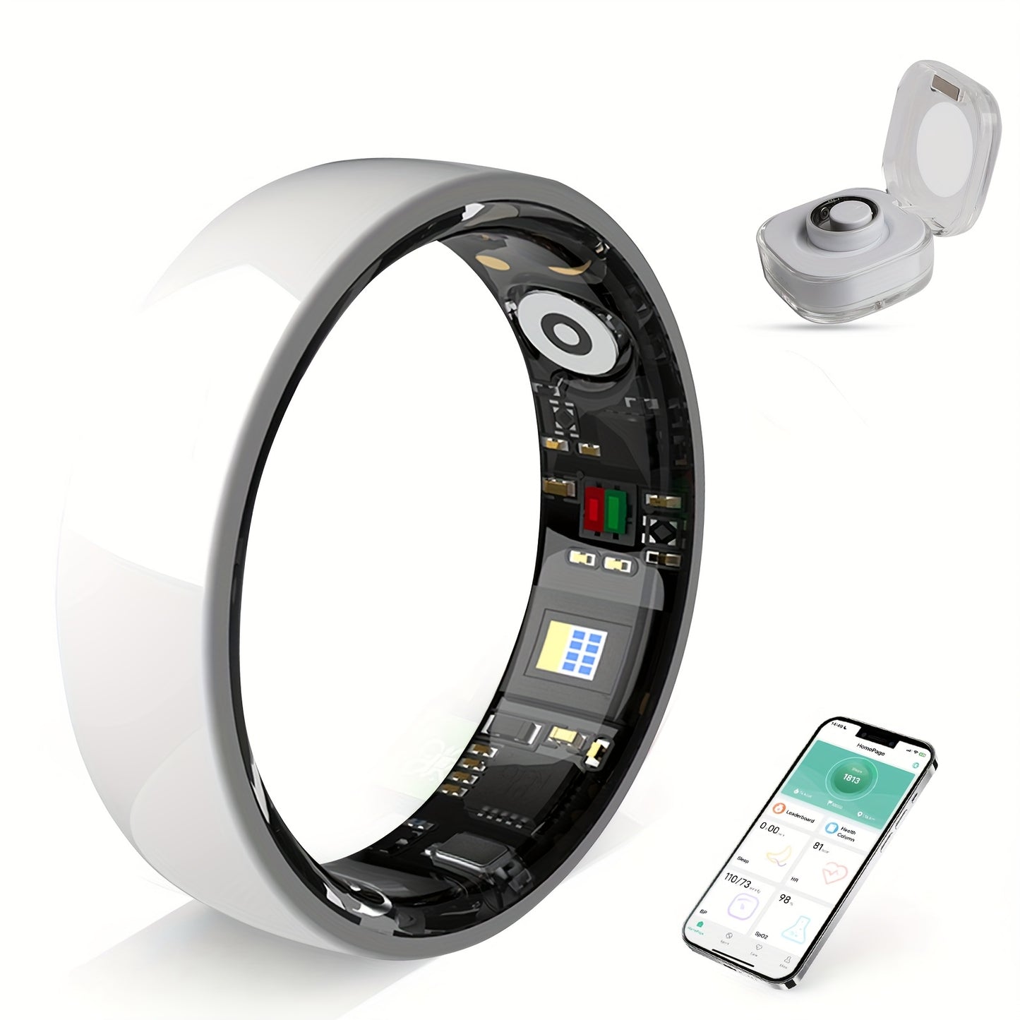 Smart Ring For Men And Women, Crystal Charging Case - Fitness And Sleep Tracker, Step Distance Calorie Monitoring, Multiple Exercise Modes, Magnetic Charging - Stylish Stainless Steel Design, IP68 Waterproof, Holiday Gift