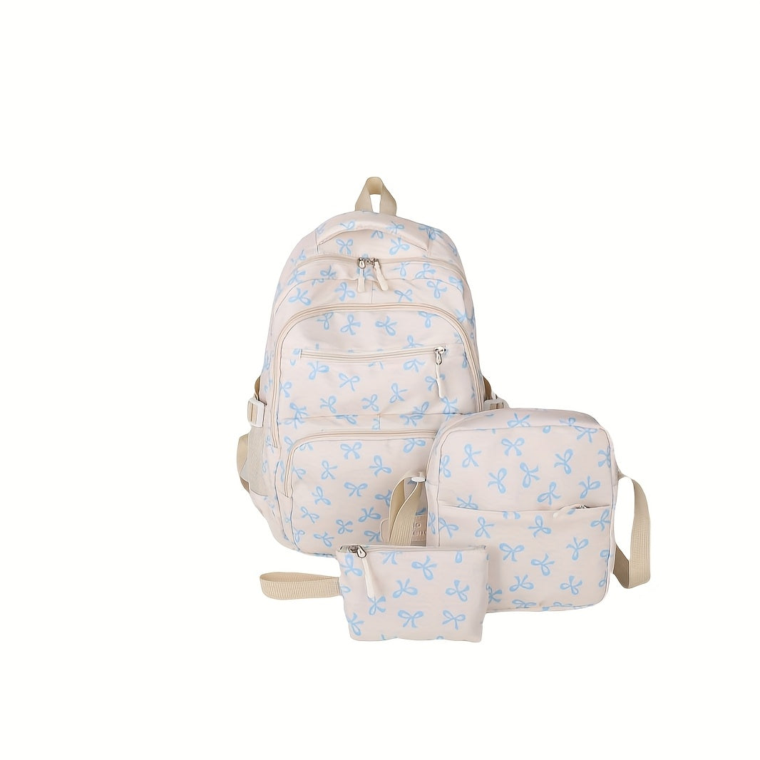 Fashionable Bow Print Backpack For Women College Style