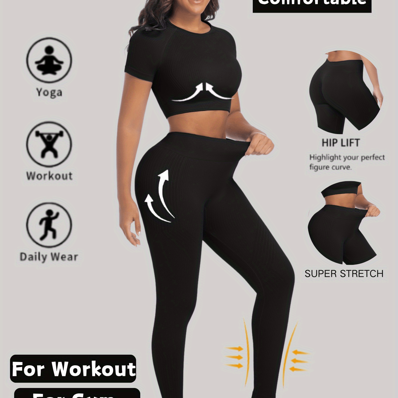 Womens Yoga Set Two Piece Workout Outfit For Daily Wear