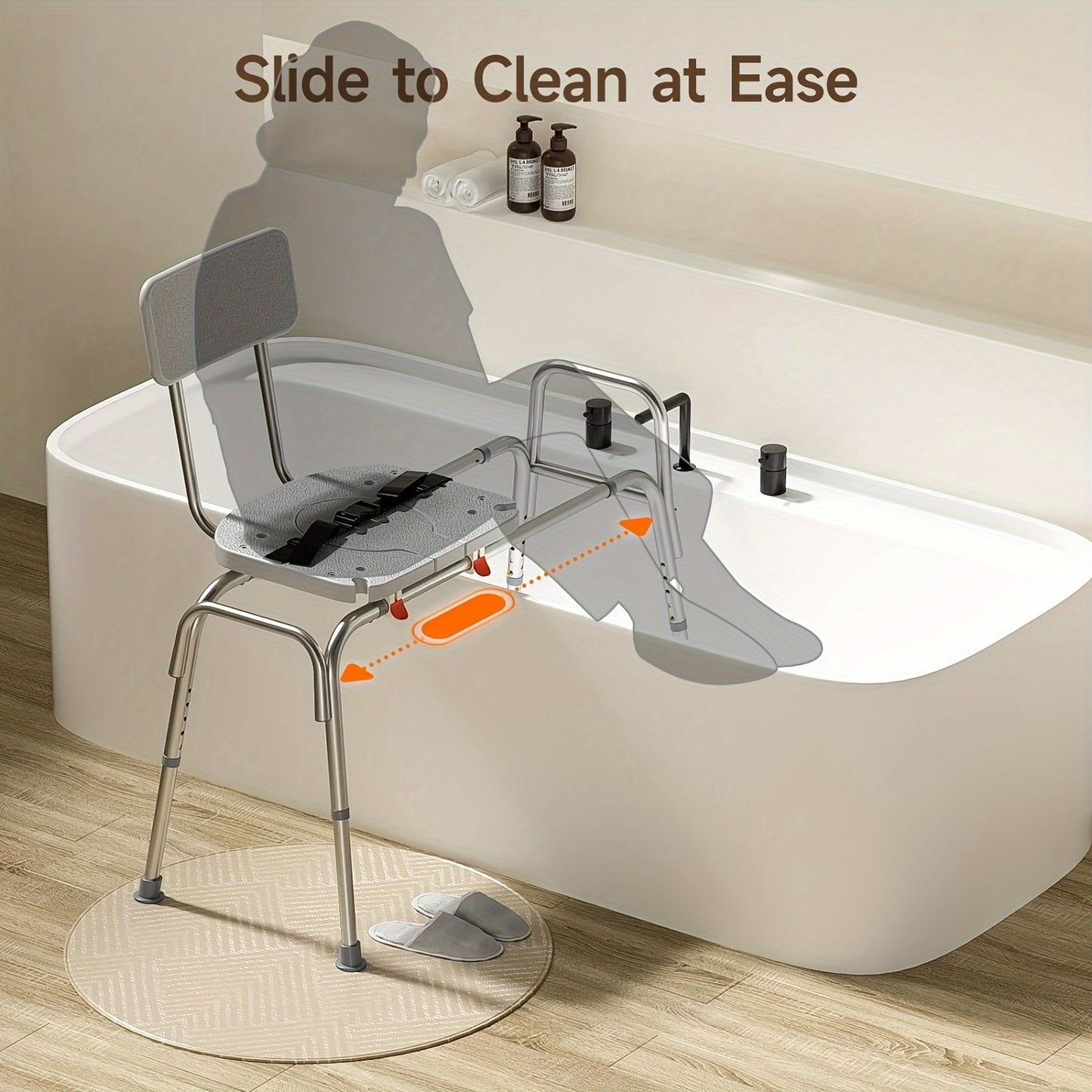 Sliding Shower Chair with Non Slip Aluminum Body and Safety Belt