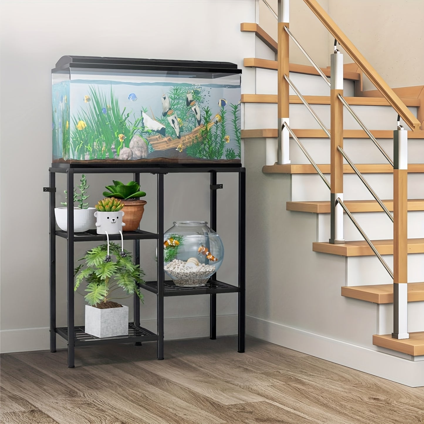 Metal Fish Tank Stand with Shelves for Aquariums and Terrariums