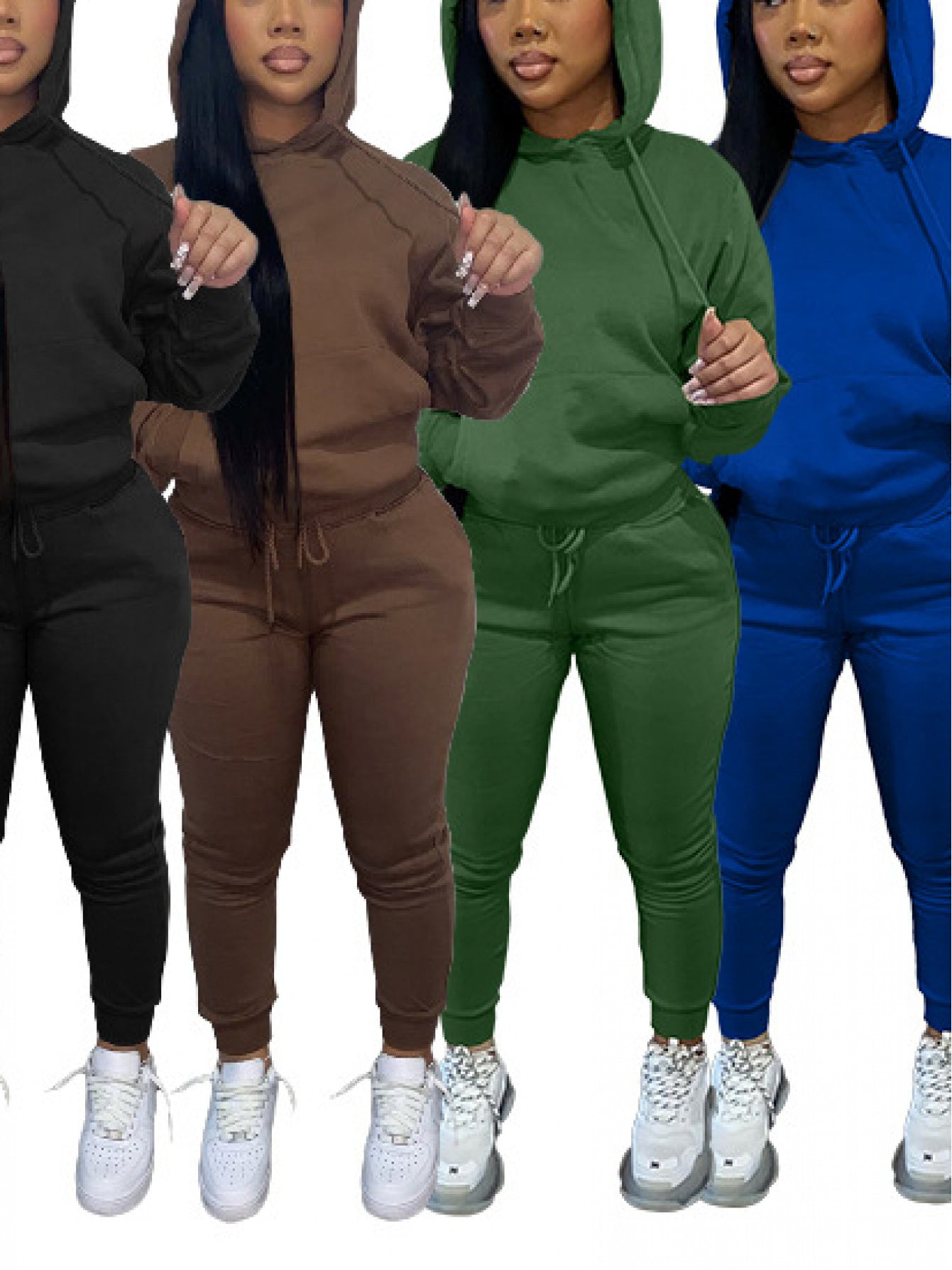 Womens Fleece Lined Hoodie Set With High Neck Chest Pad
