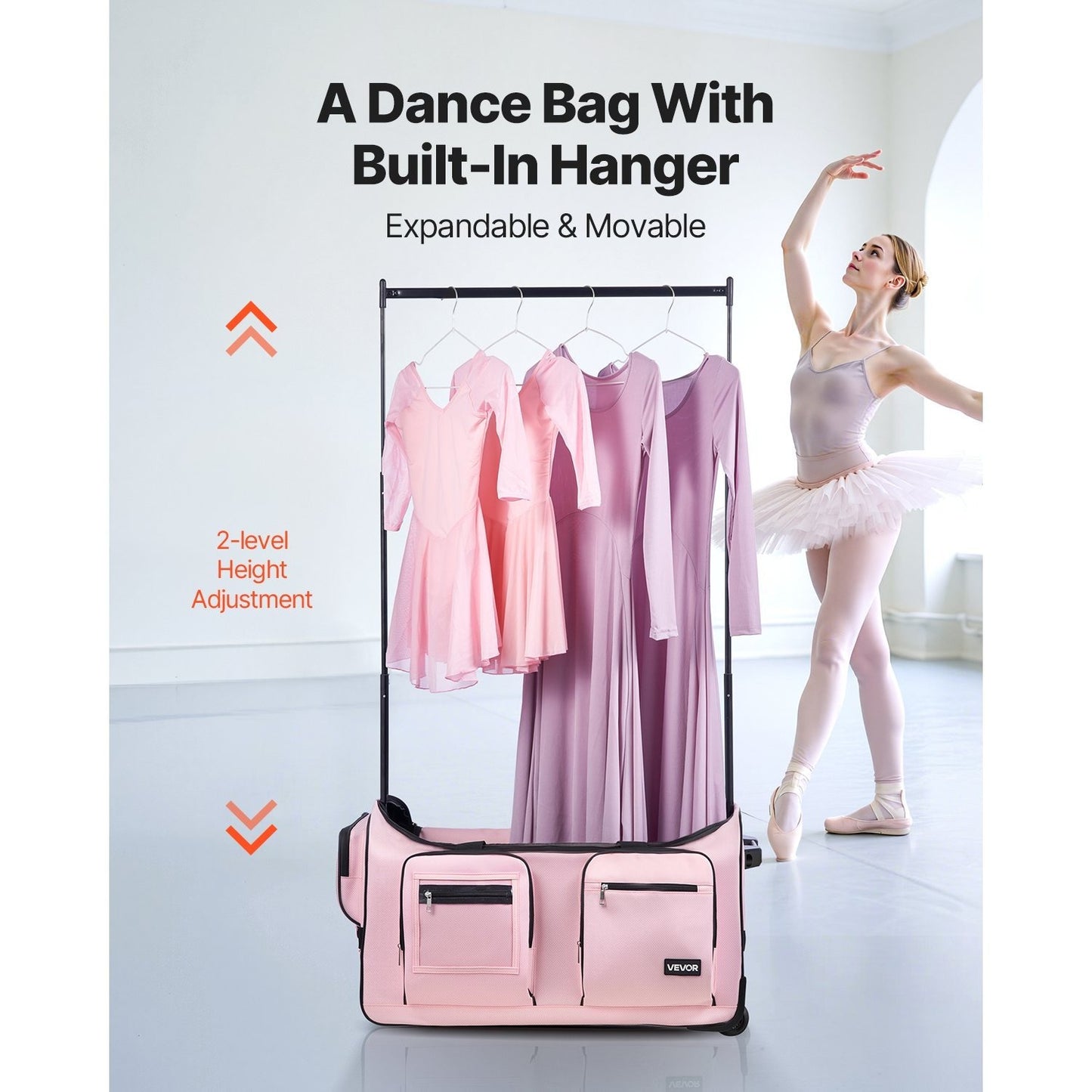 Versatile Rolling Dance Bag With Adjustable Garment Rack