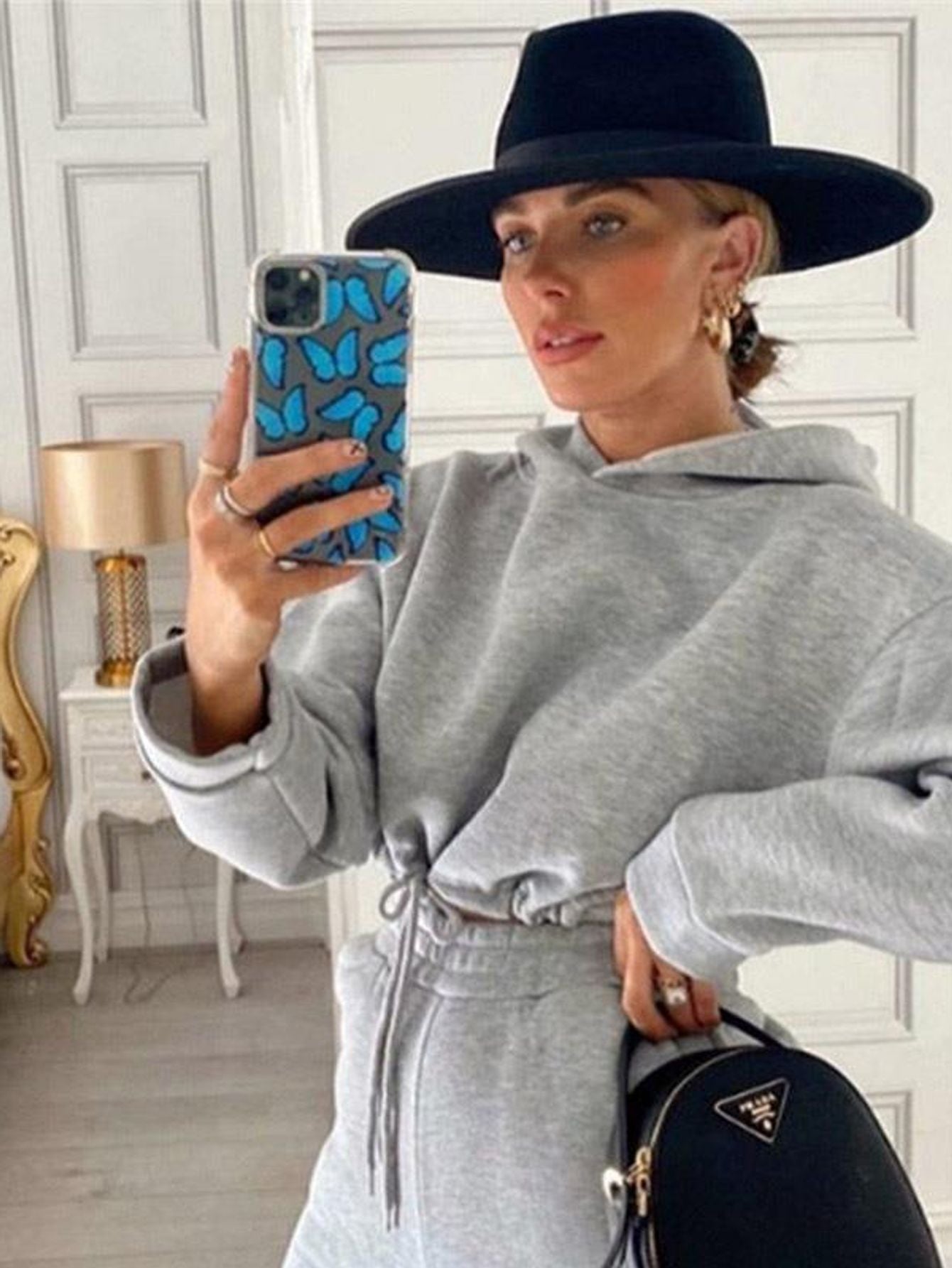 Hooded Long Sleeve Casual Sportswear Set With Drawstring