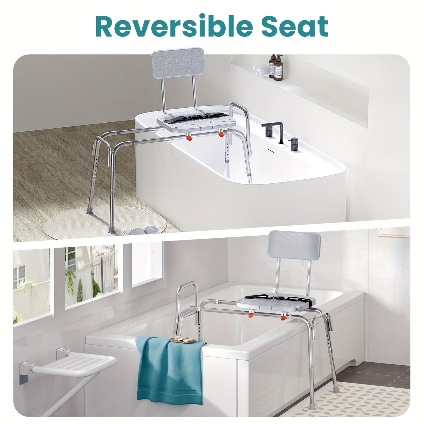 Sliding Shower Chair with Non Slip Aluminum Body and Safety Belt