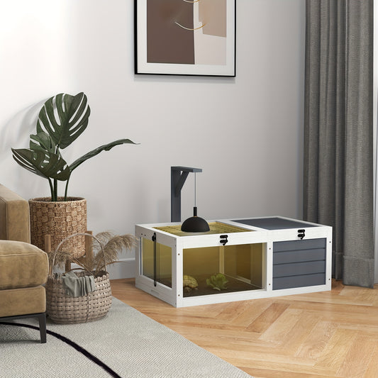 Wooden Tortoise Habitat with Pull-out Trays and Lamp Holder