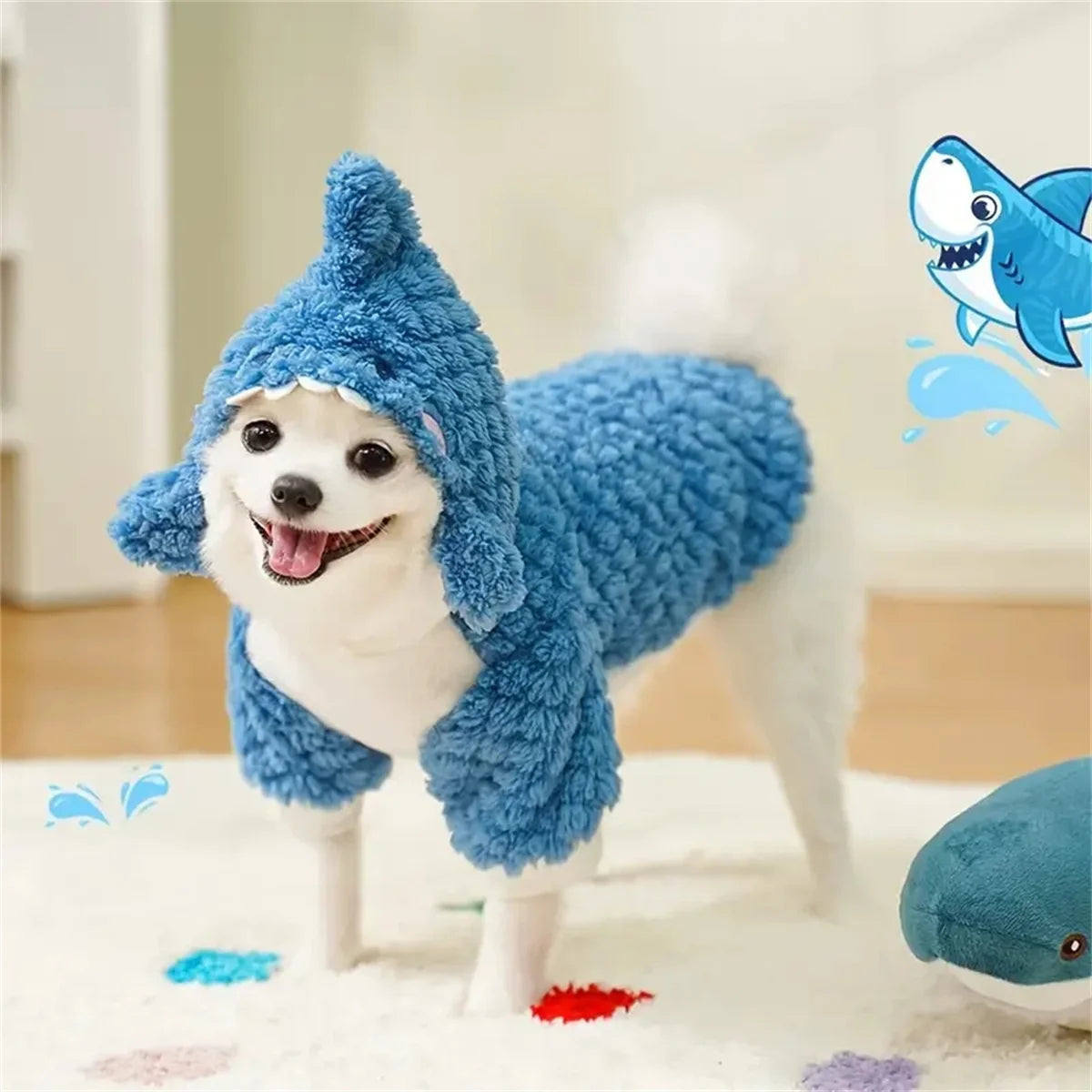 1 PCS Cozy Shark Plush Pet Hoodie - Thick, Warm Fleece Dog & Cat Sweater for Small to Large Breeds - Perfect for Fall/Winter