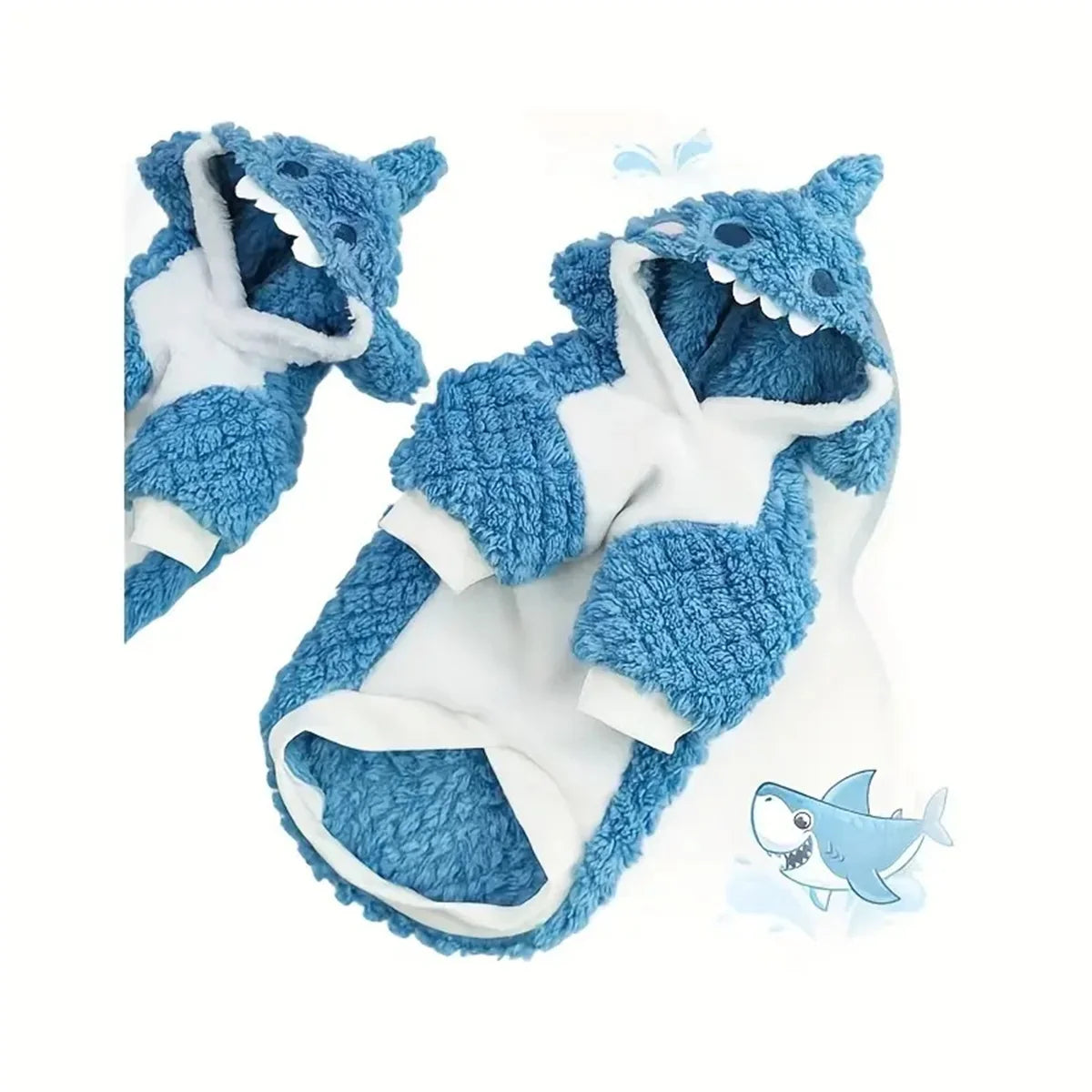 1 PCS Cozy Shark Plush Pet Hoodie - Thick, Warm Fleece Dog & Cat Sweater for Small to Large Breeds - Perfect for Fall/Winter