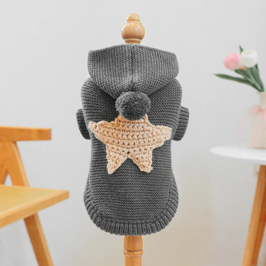 1PC Nordic Starfish Sweater - Dark Gray Pet Clothes Dog Cat Hooded Sweater Autumn Pullover Fir