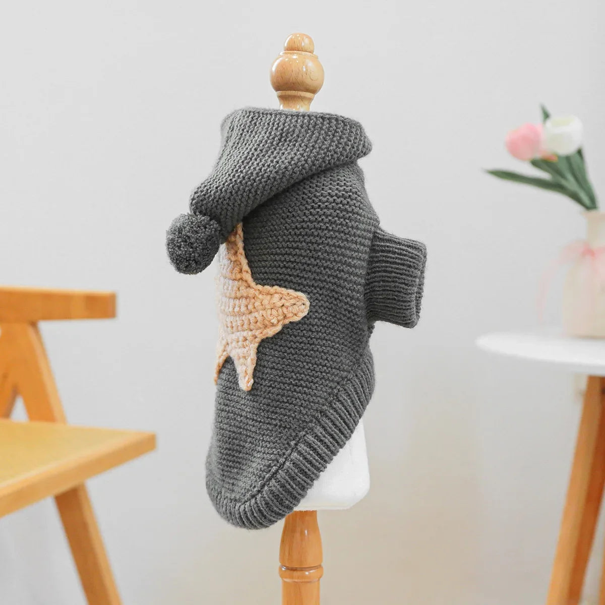 1PC Nordic Starfish Sweater - Dark Gray Pet Clothes Dog Cat Hooded Sweater Autumn Pullover Fir