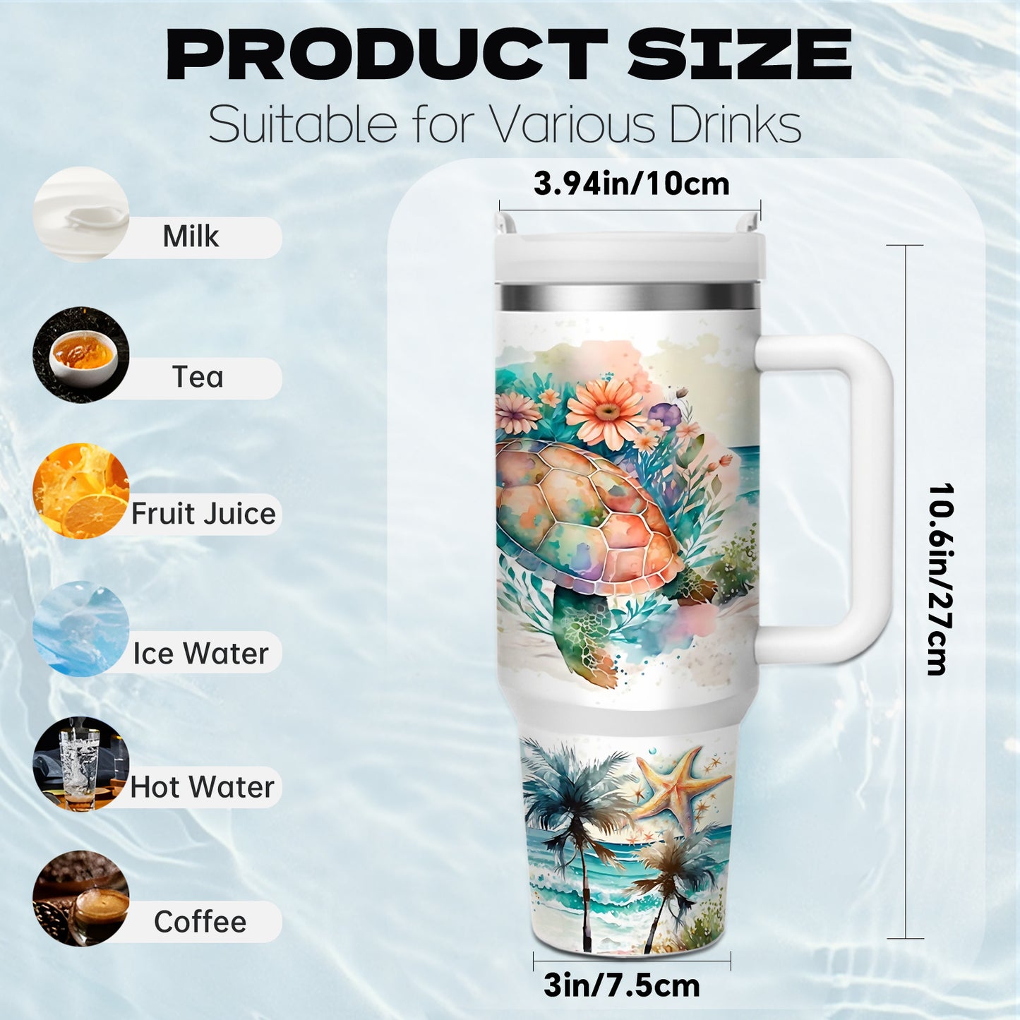 1pc 40oz/16oz Stainless Steel Tumbler with Lid And Straw, Double Wall Vacuum Insulated, Sea Turtle And Starfish Design, Keeps Drinks Hot 12H/Cold 24H, Ideal for Home, Office, Perfect for Christmas, Thanksgiving, Valentine's D