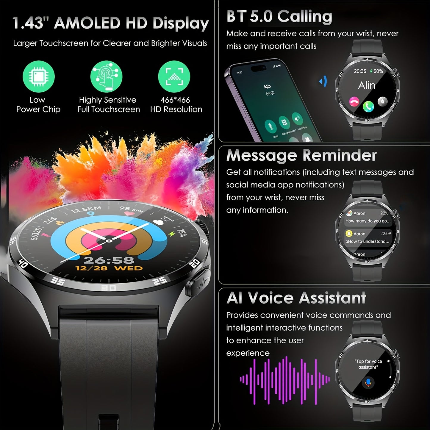 Smartwatch With AMOLED 440mAh Battery And Android IOS