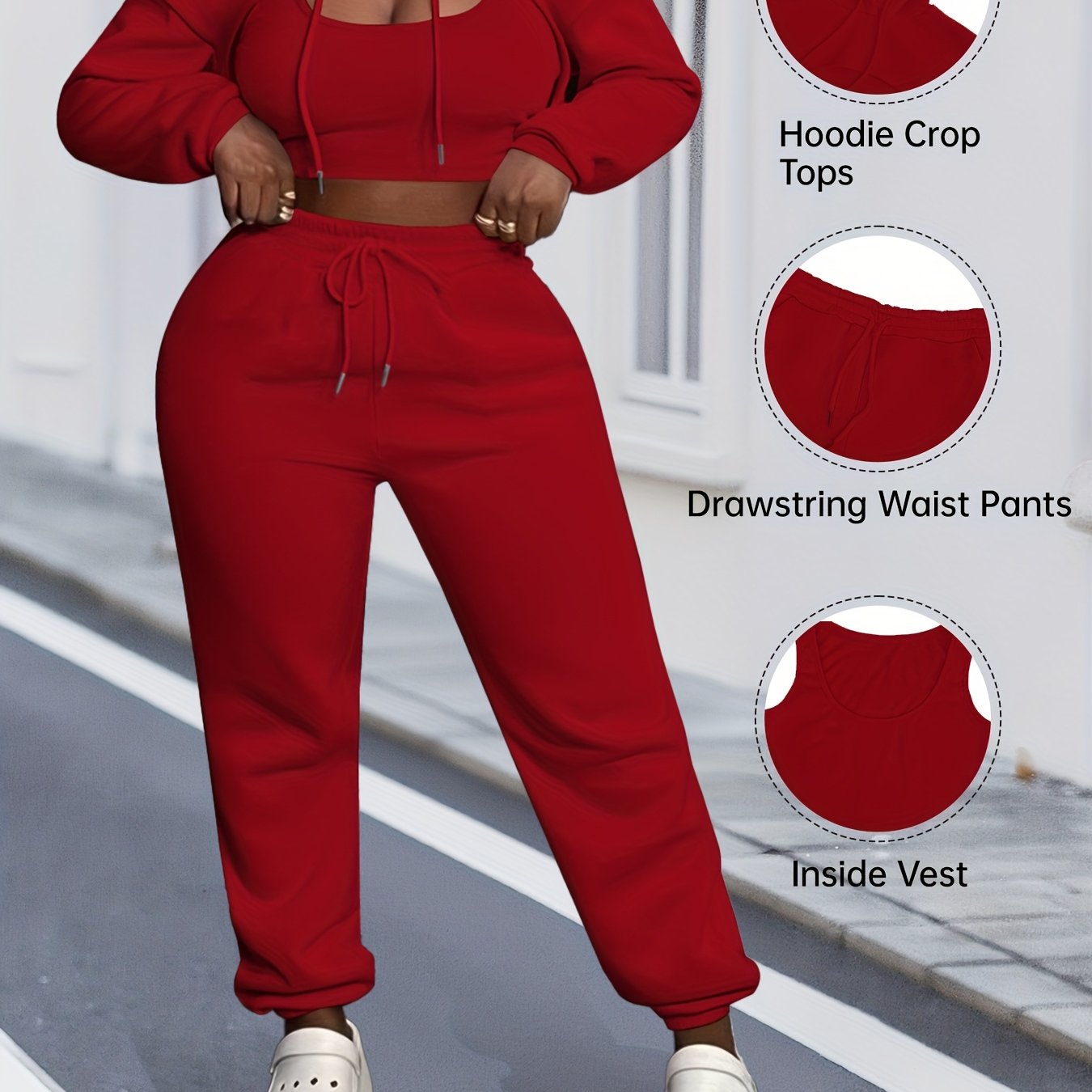 Womens Sexy 3 Piece Tracksuit Set Hoodie Tank Joggers