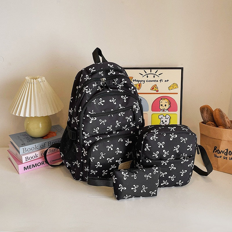 Fashionable Bow Print Backpack For Women College Style