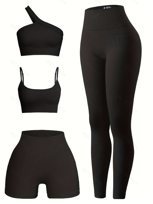 Seamless Yoga Set High Waist Leggings Crop Top Shorts