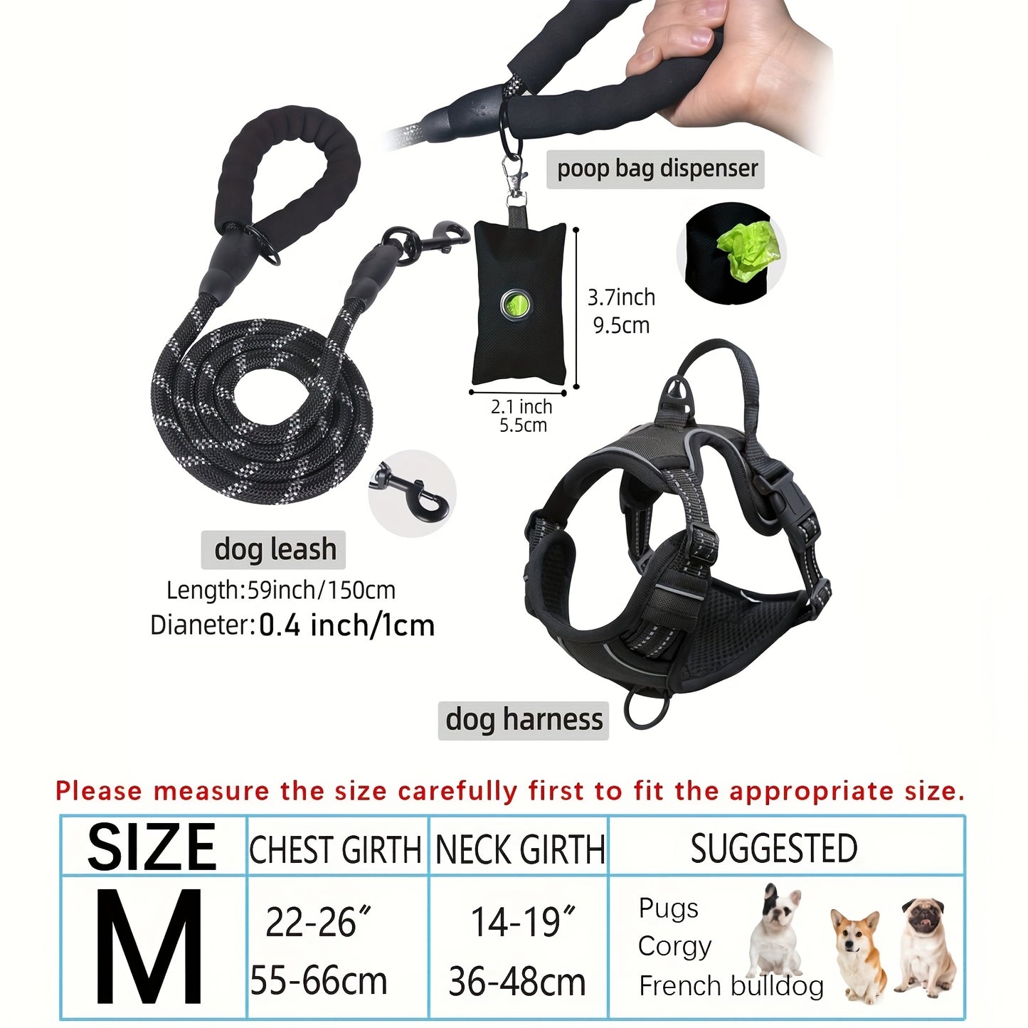 Escape-Proof Dog Harness Set with Leash and Poop Dispenser