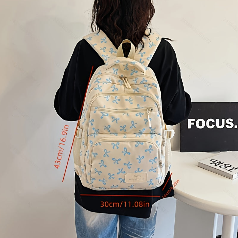 Fashionable Bow Print Backpack For Women College Style