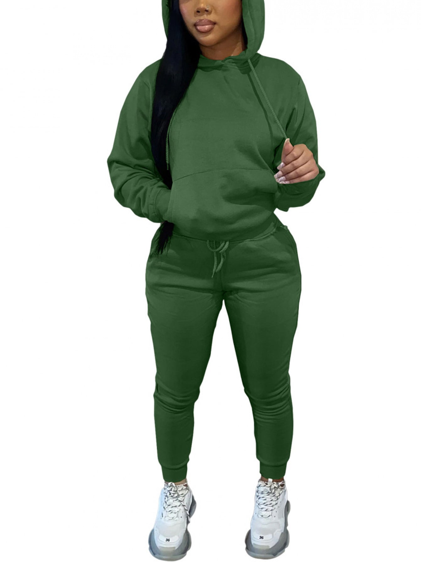 Womens Fleece Lined Hoodie Set With High Neck Chest Pad