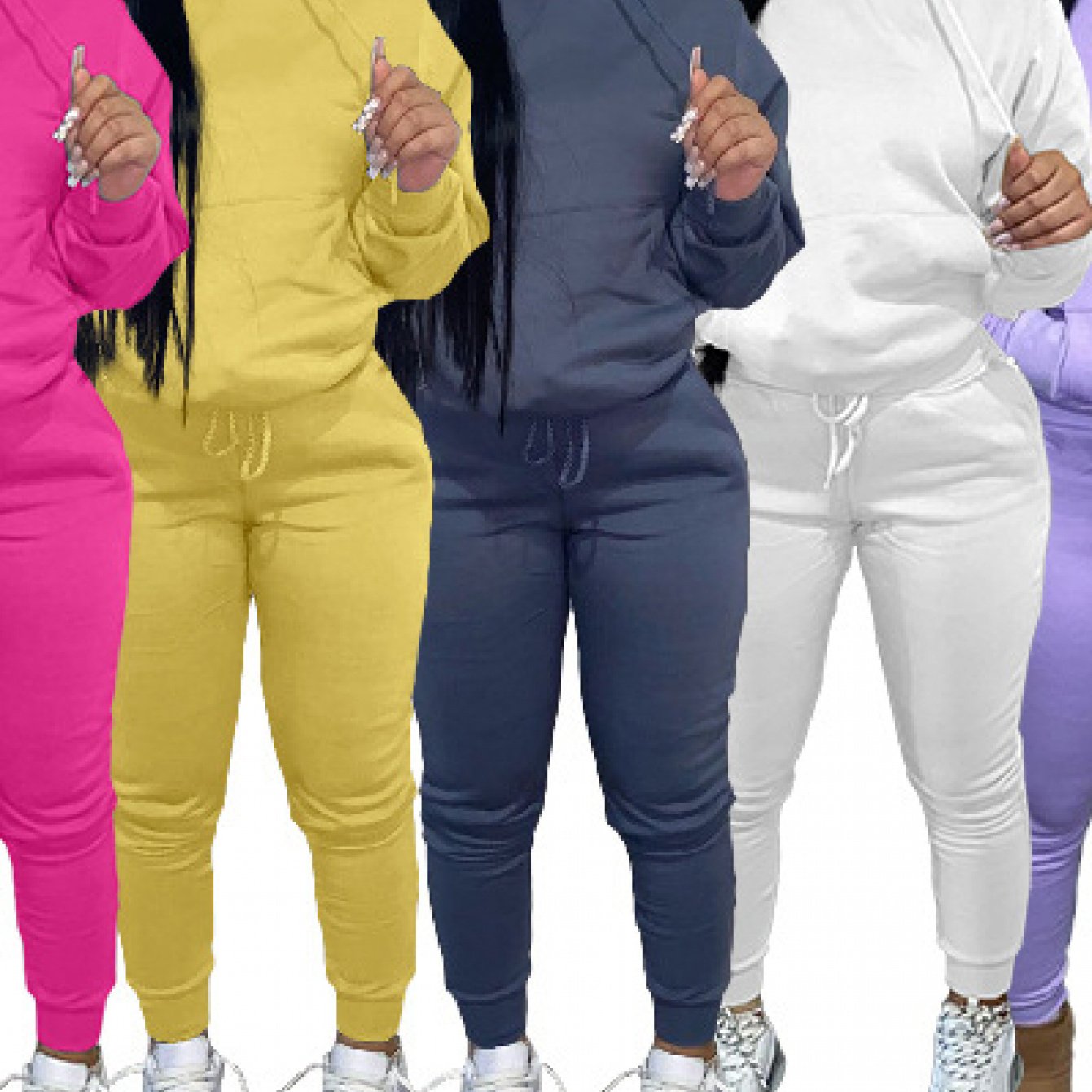 Womens Fleece Lined Hoodie Set With High Neck Chest Pad