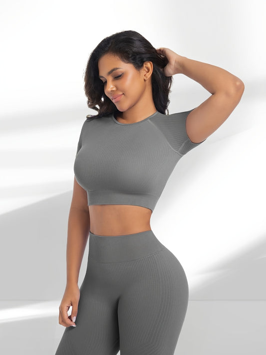 Two Piece Workout Set Crop Top With High Waisted Pants