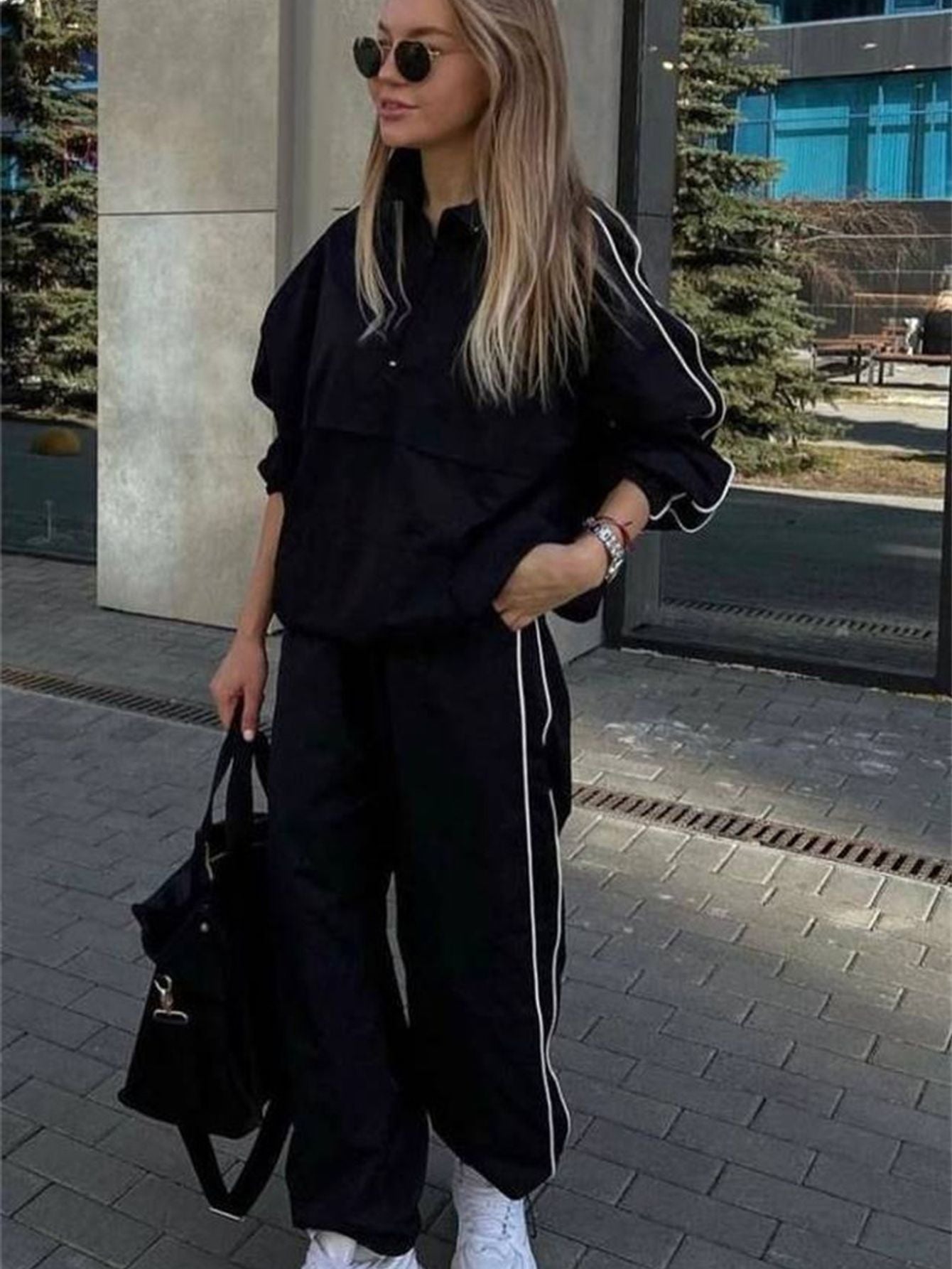 Womens Casual Two-Piece Zipper Top and Pants Set Outfit