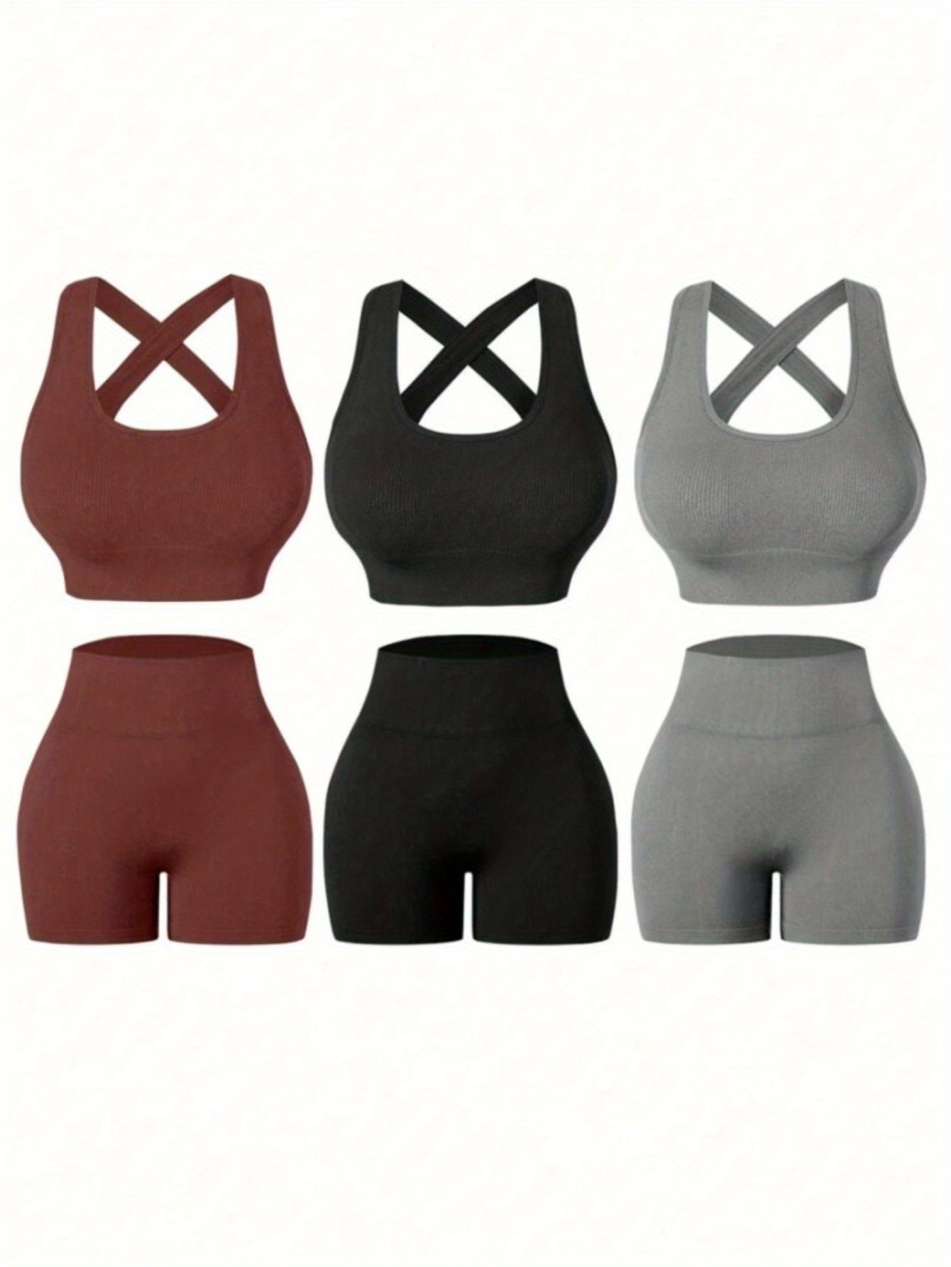 Three Piece Womens Fitness Set With Backless Bra And Shorts