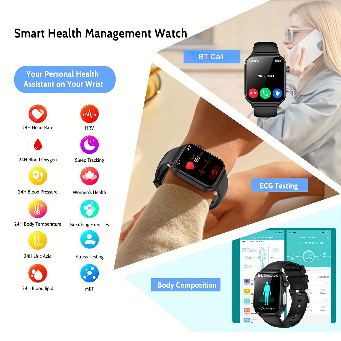Smart Health Watch With Body Temperature Sleep Tracking BMI