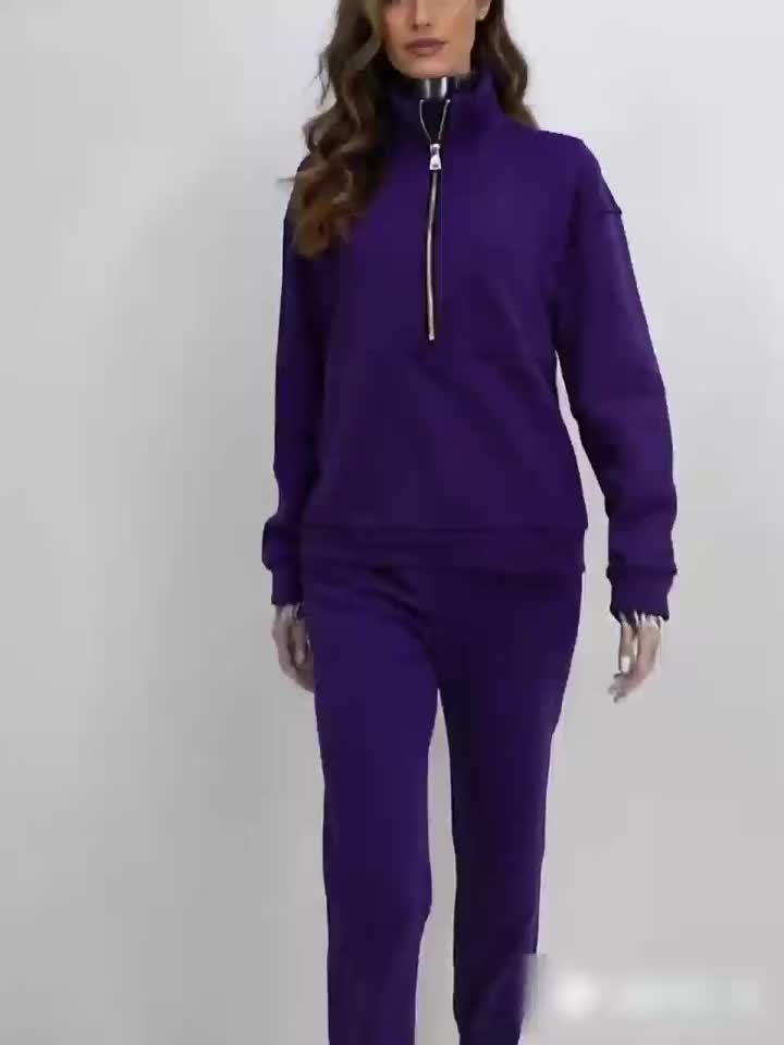 Womens Two Piece Fleece Set Long Sleeve Sweatshirt Joggers