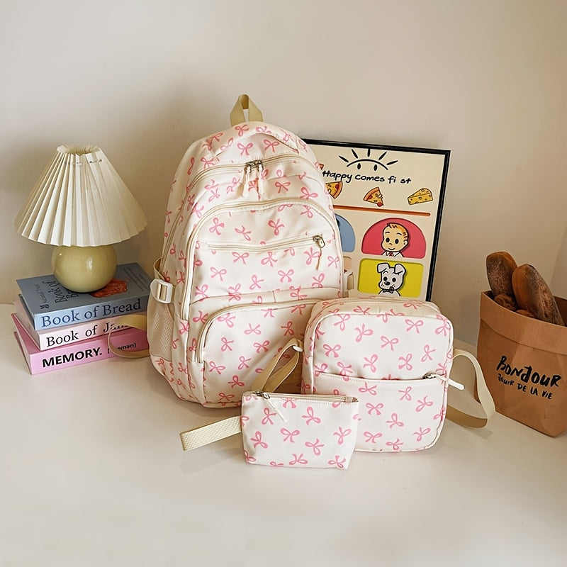 Fashionable Bow Print Backpack For Women College Style