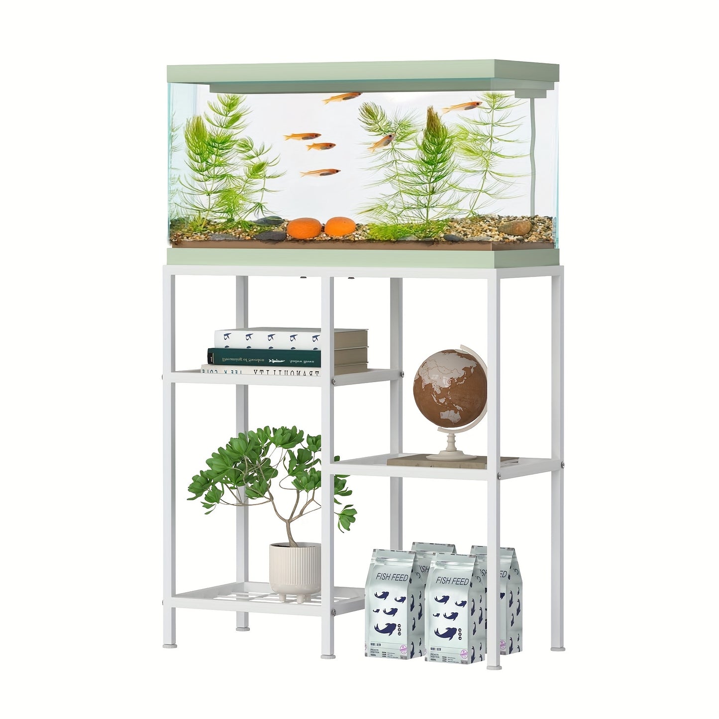 Metal Fish Tank Stand with Shelves for Aquariums and Terrariums