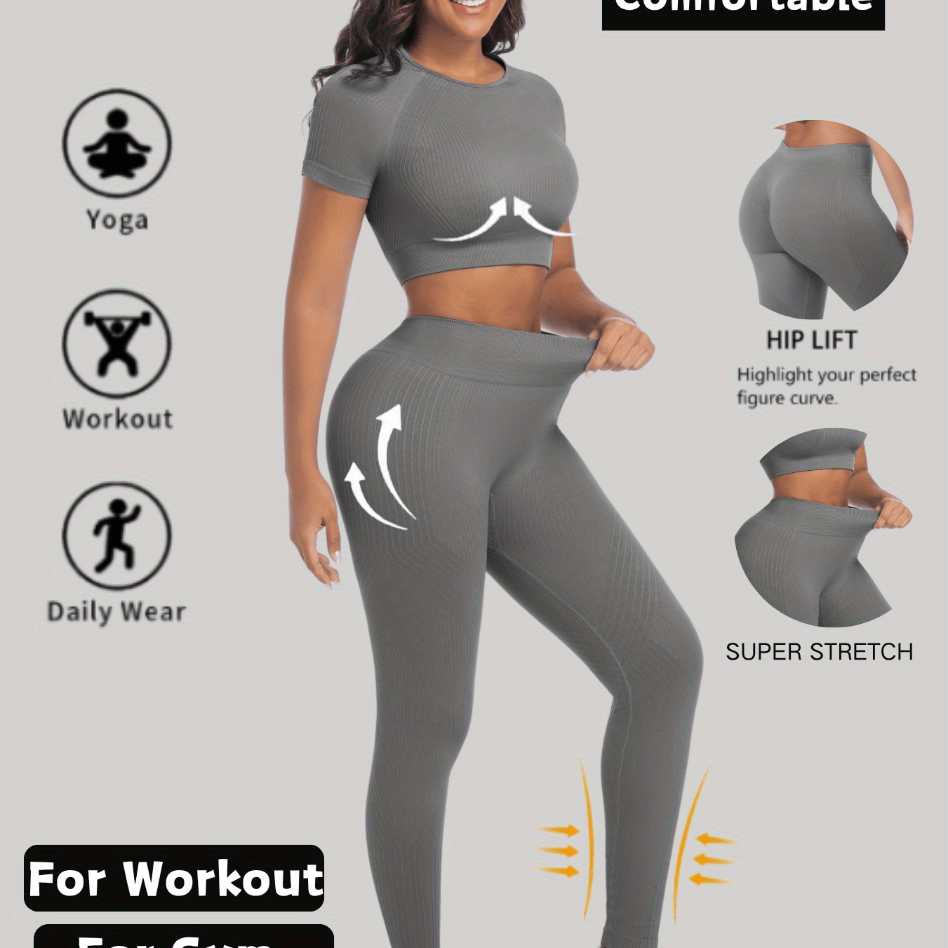 Womens Yoga Set Two Piece Workout Outfit For Daily Wear