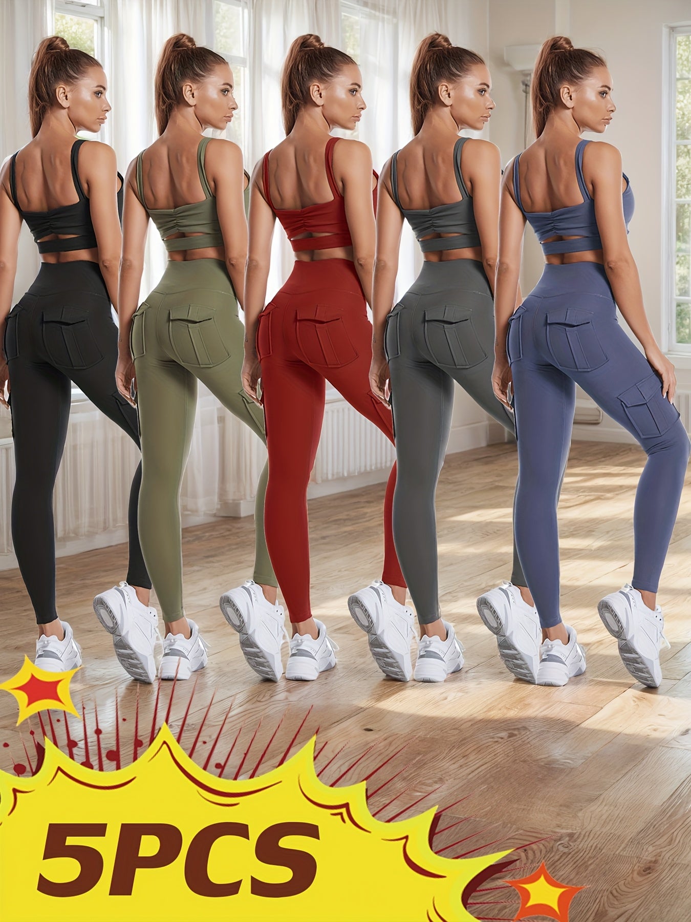High Waist Yoga Leggings With Pockets Butt Lifting Set