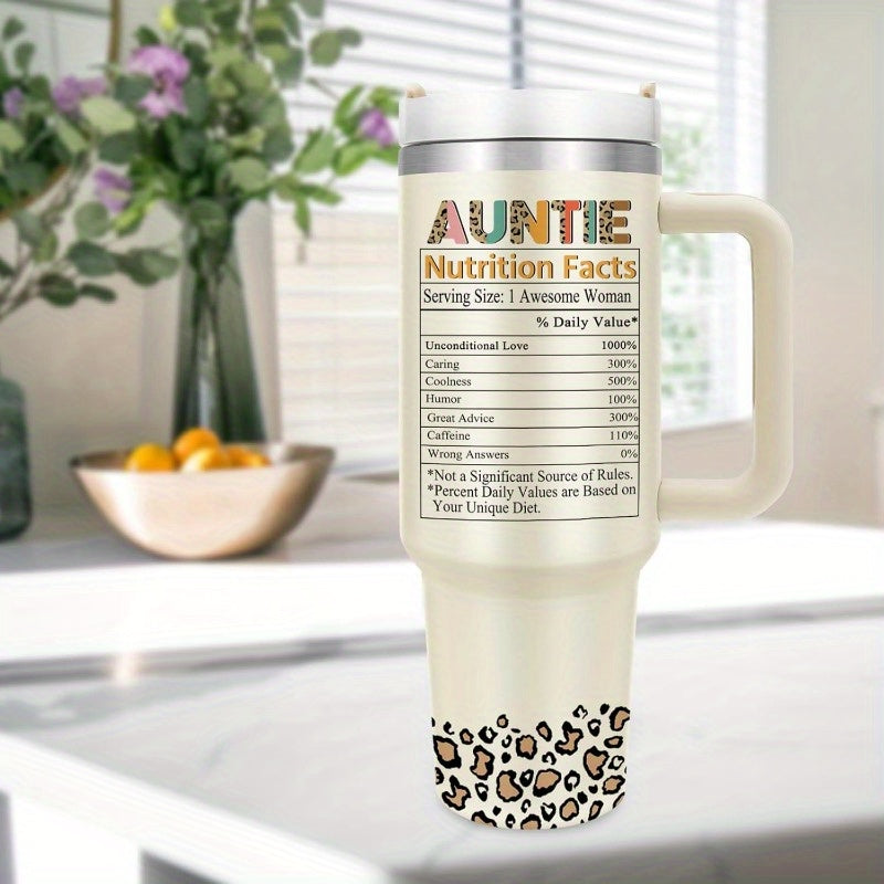1pc 40oz Aunt Tumbler With Lid And Straw, Birthday Gifts For Aunt, Aunt Gifts For Women, Leopard Design, Gift For Aunt, Sports Water Bottle, Keep Warm, BPA-Free, Travel Mug, Perfect For Cars, Outdoor Sports, Perfect Gift For