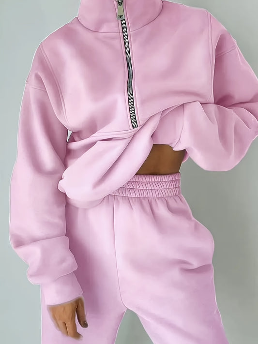 Womens Two Piece Fleece Set Long Sleeve Sweatshirt Joggers