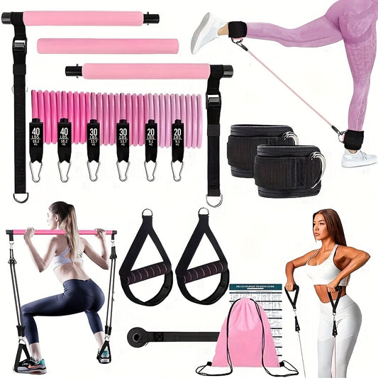 14pcs Pilates Bar Set with 6 Resistance Bands (180LBS), Multi-Functional Fitness Puller, Yoga Exercise Equipment, Home Pilates Stretching Trainer for Legs, Glutes, Waist, and Arms
