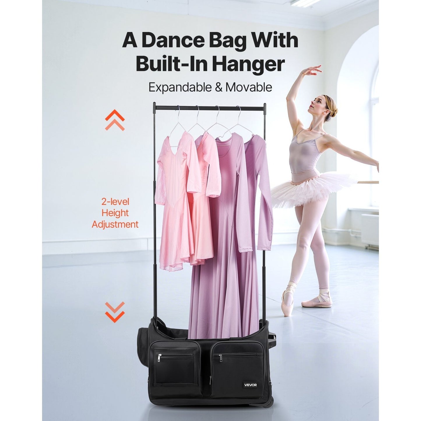 Versatile Rolling Dance Bag With Adjustable Garment Rack