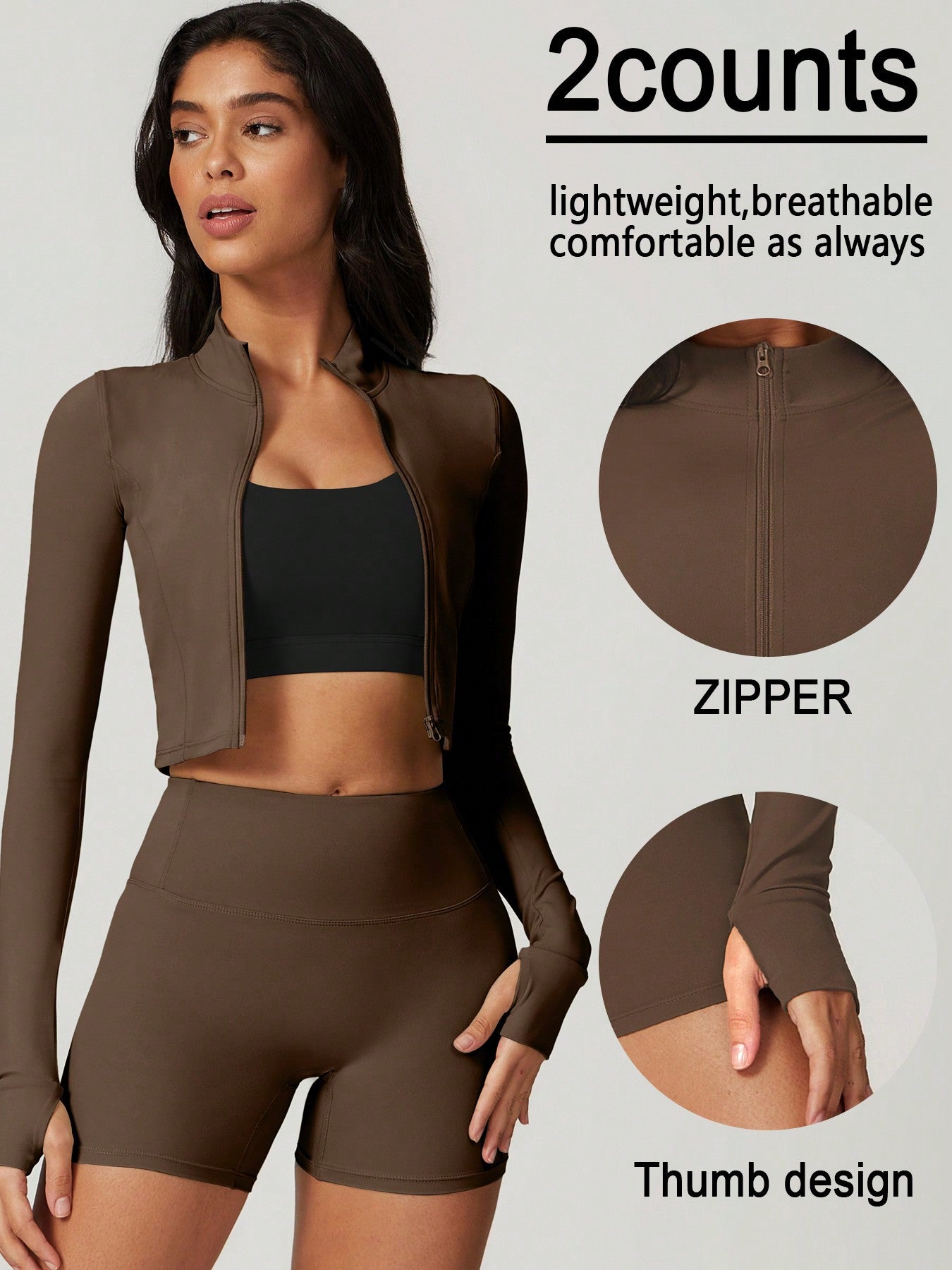 Womens Zip Up Crop Jacket And Biker Shorts Tracksuit Set