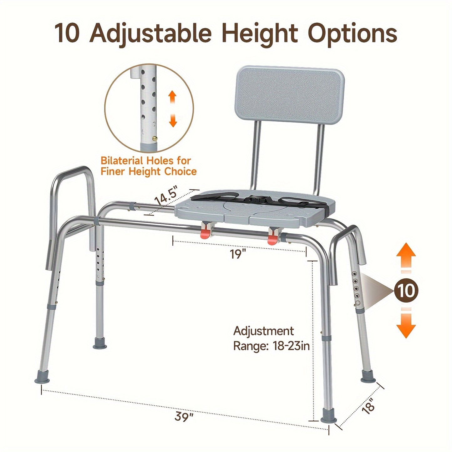 Sliding Shower Chair with Non Slip Aluminum Body and Safety Belt