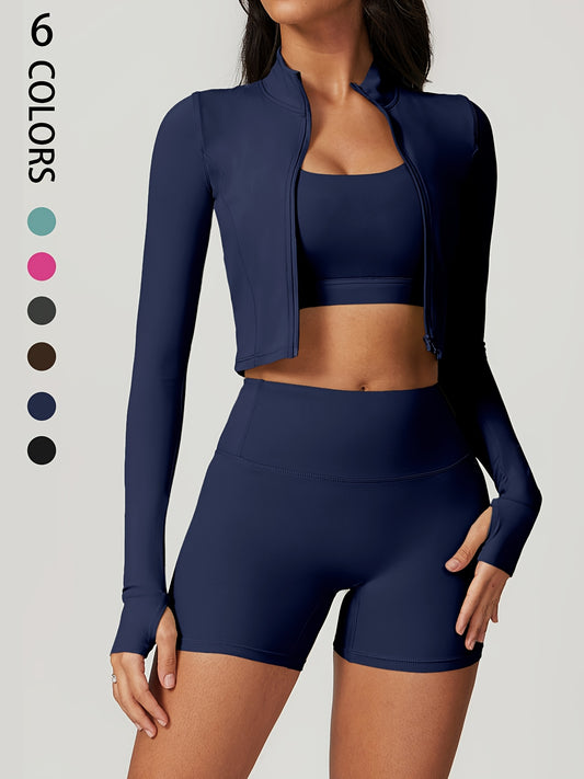 Yoga Lounge Set Women High Waist Shorts And Long Sleeve