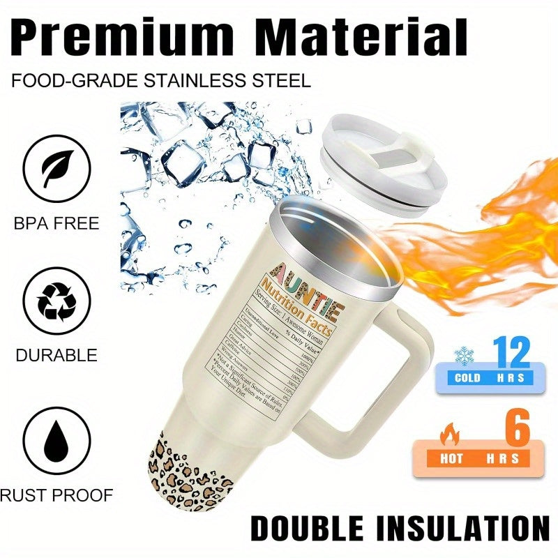 1pc 40oz Aunt Tumbler With Lid And Straw, Birthday Gifts For Aunt, Aunt Gifts For Women, Leopard Design, Gift For Aunt, Sports Water Bottle, Keep Warm, BPA-Free, Travel Mug, Perfect For Cars, Outdoor Sports, Perfect Gift For